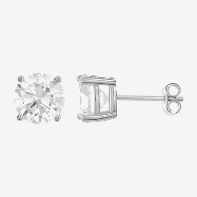 White Cubic Zirconia Sterling Silver Round Pair Earring Set