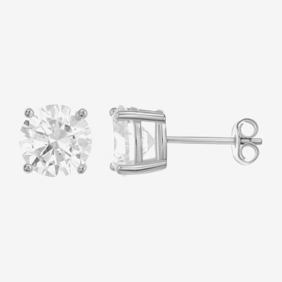 White Cubic Zirconia Sterling Silver Round Pair Earring Set