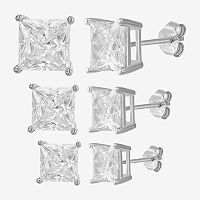 White Cubic Zirconia Sterling Silver Round 3 Pair Earring Set, One Size