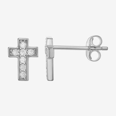 White Cubic Zirconia Sterling Silver Cross Heart Round 3 Pair Earring Set