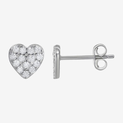 White Cubic Zirconia Sterling Silver Cross Heart Round 3 Pair Earring Set