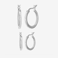 White Crystal Sterling Silver Round 2 Pair Earring Set, One Size