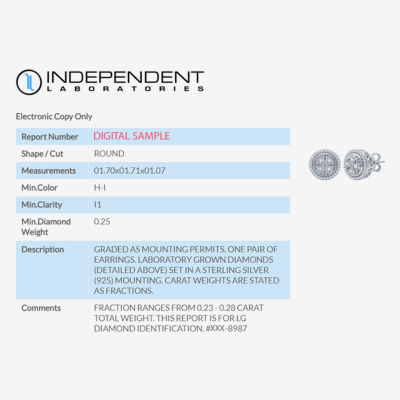 H-I / I1) 1 CT. T.W. Lab Grown Diamond Sterling Silver 10.6mm Round Stud Earrings