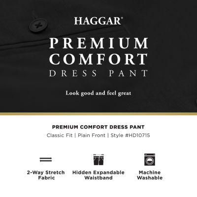 Haggar Premium Comfort Tonal Plaid Mens Classic Fit Dress Flat Front Pant