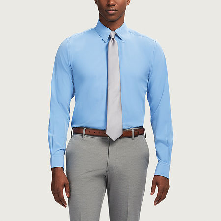 IZOD Traveler Mens Slim Fit Easy Care Wrinkle Free Long Sleeve Dress Shirt, 16-16.5 32, Blue