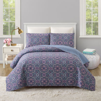 Modern Heirloom Lavender Florals Reversible Quilt Set