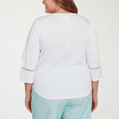 Alfred Dunner St Thomas Womens Plus Crew Neck 3/4 Sleeve Blouse