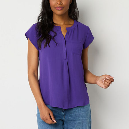 Liz Claiborne Tall Womens Short Sleeve Regular Fit Button-Down Shirt