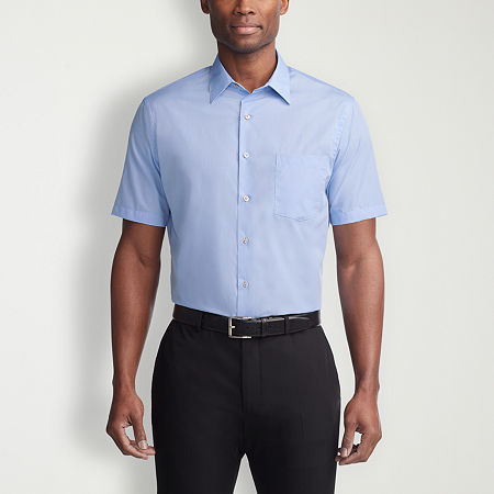 Van Heusen Easy Care Poplin Mens Regular Fit Easy Care Short Sleeve Dress Shirt, 17.5, Blue