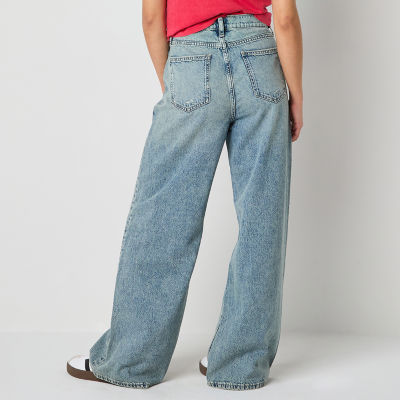 Arizona Airy Drape Womens Juniors Low Rise Ripped Baggy Fit Loose Fit Jean