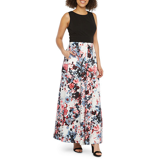R & M Richards Sleeveless Floral Evening Gown