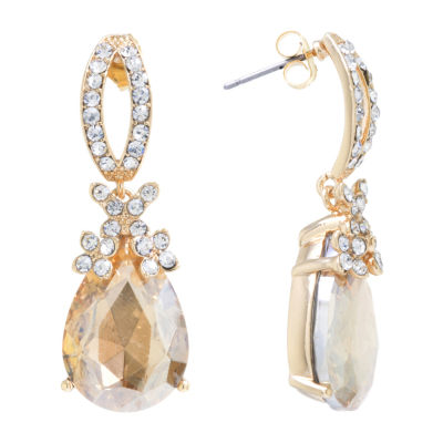 Sparkle Allure Crystal 24K Gold Over Brass Drop Earrings, Color Gold