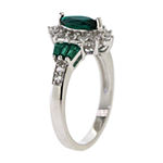 Womens Lab Created Green Emerald Sterling Silver Cocktail Ring