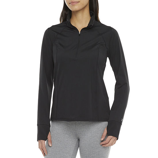 Xersion Womens High Neck Long Sleeve Quarter-Zip Pullover, Color: Black ...