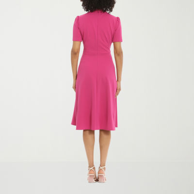 London Times Short Sleeve Midi Fit + Flare Dress