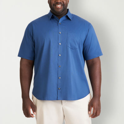 Van Heusen Stainshield Big and Tall Mens Regular Fit Short Sleeve Button-Down Shirt