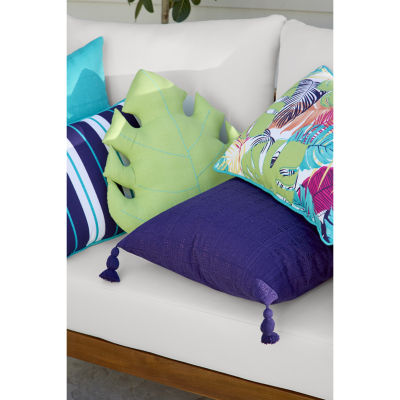 Turquoise Sun Printed Leaf Print Square Throw Pillow