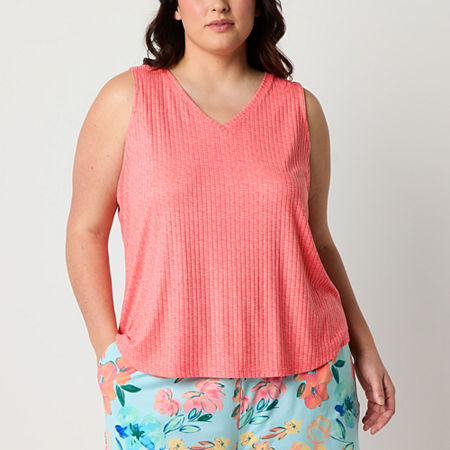Sleep Chic Womens Rib Sleeveless V Neck Pajama Top