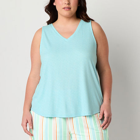 Sleep Chic Womens Rib V Neck Sleeveless Pajama Top, Xx-large, Blue