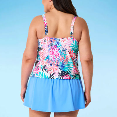Sonnet Shores Womens Lined Floral Plus Tankini Swimsuit Top