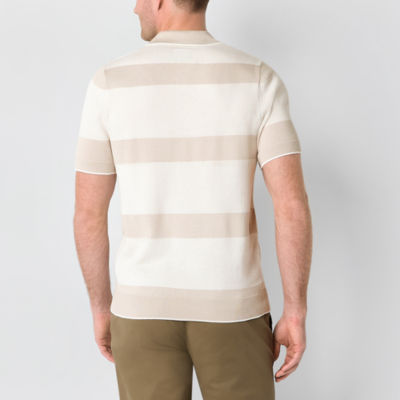 St. John's Bay Striped Polo Mens Short Sleeve Button Polo Sweater