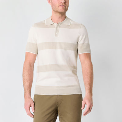 St. John's Bay Striped Polo Mens Short Sleeve Button Polo Sweater