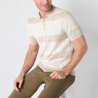 St. John's Bay Striped Polo Mens Short Sleeve Button Polo Sweater