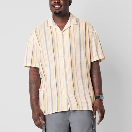 Arizona Big and Tall Mens Relaxed Fit Short Sleeve Striped Button-Down Shirt, X-large Tall, Orange