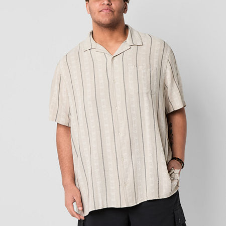 Arizona Big and Tall Mens Classic Fit Short Sleeve Striped Button-Down Shirt, 3x-large, Beige