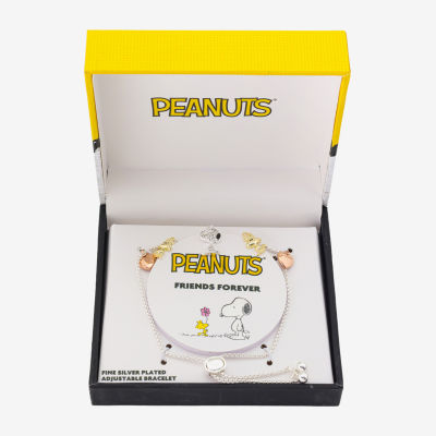 Womens Crystal 10K Gold Over Brass 14k Rose Gold Over Brass Heart Peanuts Snoopy Charm Bracelet