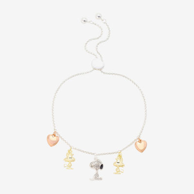 Womens Crystal 10K Gold Over Brass 14k Rose Gold Over Brass Heart Peanuts Snoopy Charm Bracelet
