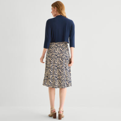 Danny & Nicole Womens Midi Abstract Jacket Dress