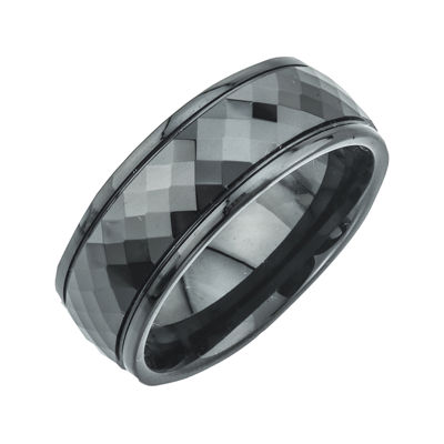 Mens Ceramic Faceted Black Band Ring