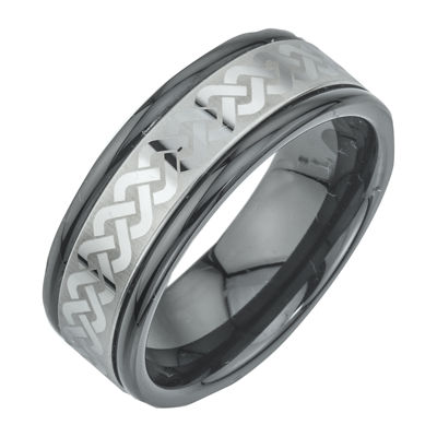 Mens Ceramic and Tungsten Laser Etched Comfort-Fit Band Ring