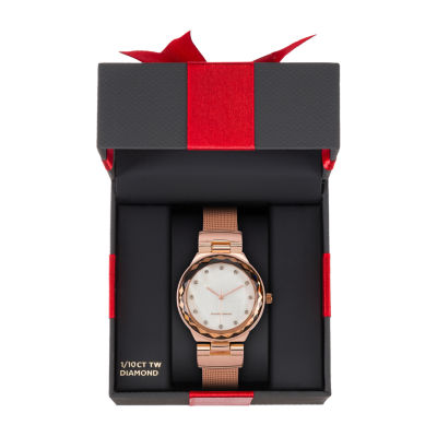 Red Bow Deal 1/10 C.T. T.W Diamond Womens Diamond Accent Rose Goldtone Watch Boxed Set Jcp13300r81a-228