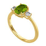 Womens Genuine Green Peridot 10K Gold Oval Side Stone Cocktail Ring