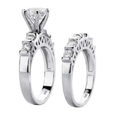 DiamonArt® Womens 3 / CT. T.W. White Cubic Zirconia Platinum Over Silver Bridal Set