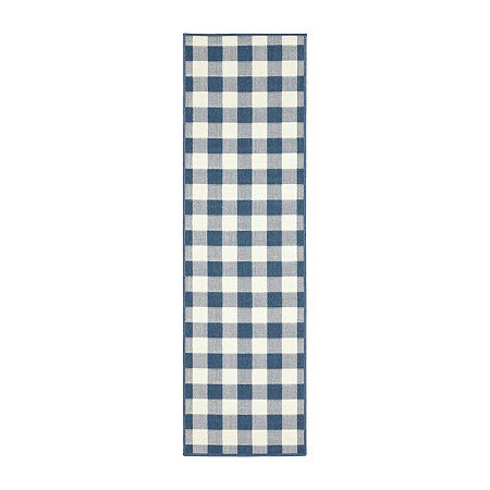 Covington Home Martinique Gingham Plaid 2'3X7'6 Indoor Outdoor Rectangular Runner, One Size, Blue