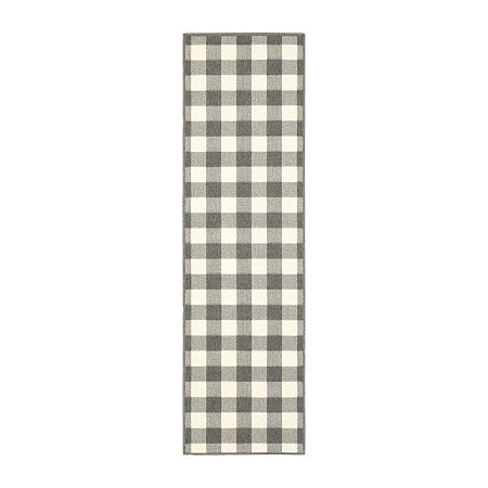 Covington Home Martinique Gingham Plaid 2'3X7'6 Indoor Outdoor Rectangular Runner, One Size, Gray