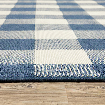 Covington Home Martinique Gingham Plaid 2'3X7'6 Indoor Outdoor Rectangular Runner, One Size, Blue