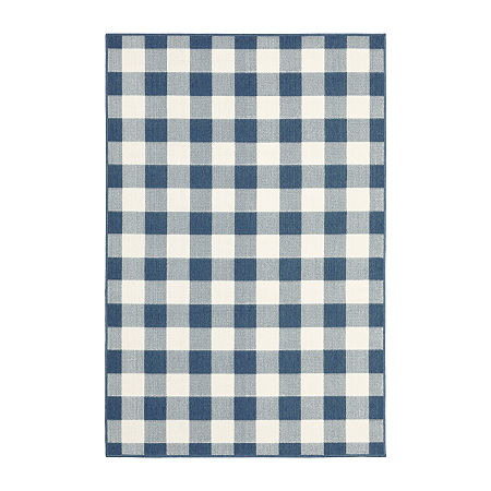 Covington Home Martinique Gingham Plaid Indoor Outdoor Rectangular Area Rug, One Size, Blue