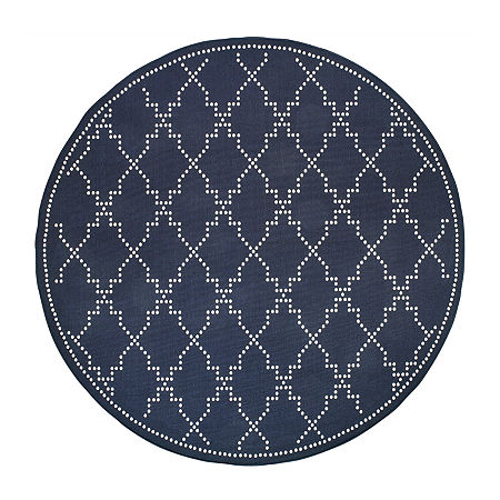 Covington Home Martinique Trellis 7'10 X 7'10 Indoor Outdoor Round Area Rug, One Size, Blue