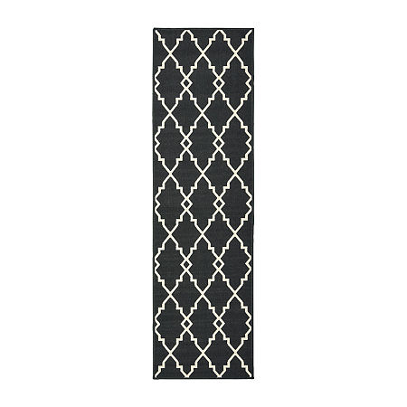 Covington Home Martinique Intricate Trellis 2'3X7'6 Indoor Outdoor Rectangular Runner, One Size, Black