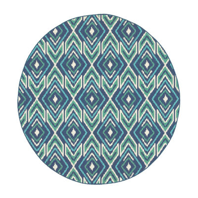 Covington Home Marquesas Diamond Ikat 7'10"X7'10" Indoor Outdoor Round Area Rug