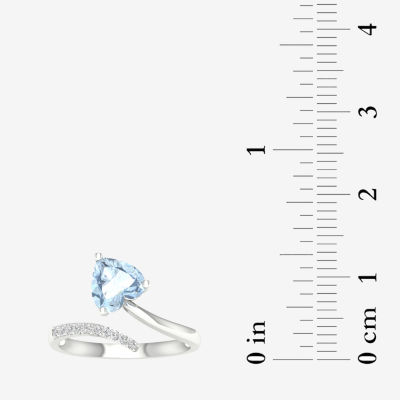 Womens Genuine Blue Aquamarine 10K Gold Heart Cocktail Ring