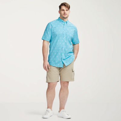 IZOD Big and Tall Mens Cooling Classic Fit Short Sleeve Plaid Button-Down Shirt