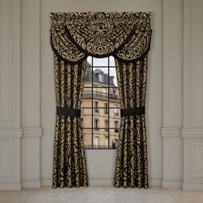 Queen Street Blythe Black & Gold Rod Pocket Energy Saving Light-Filtering Set of 2 Curtain Panel