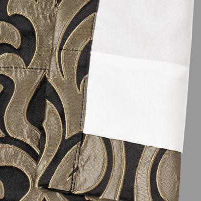 Queen Street Blythe Black & Gold Rod Pocket Energy Saving Light-Filtering Set of 2 Curtain Panel