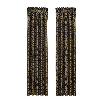 Queen Street Blythe Black & Gold Rod Pocket Energy Saving Light-Filtering Set of 2 Curtain Panel