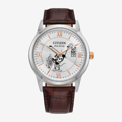 Citizen Mickey Mouse Mens Brown Leather Strap Watch Aw1788-07w